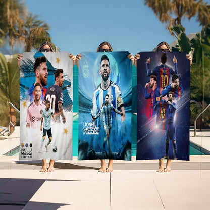 Toalha de Praia Estampada de Microfibra M-Messi, Estrela do Futebol, para Montanhismo, Yoga, Praia, Natação, Corrida, Absorvente e Macia