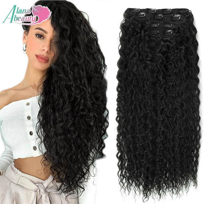 Alana 28 polegadas Sintético Longo Água Encaracolado Clip Em Apliques Extensões de Cabelo Crespo Cacheado Clip-in Cabelo Fibra Orgânica Resistente ao Calor
