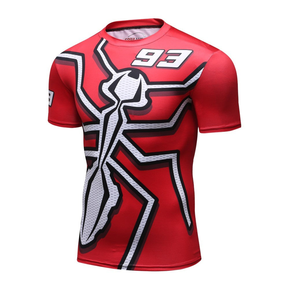 Sportswear Men T-shirt 3D Printing Ant Pattern Novel and Simple, Elastic Compression and Quick-drying Fitness Bodybuilding Shirt