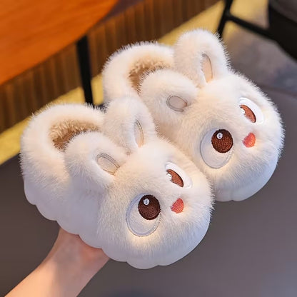 Boys & Girls Autumn Winter Cotton Slippers Kids Slip-On Warm Shoes Cute Rabbit Non-slip Soft Comfortable Plush Home Indoor Shoes