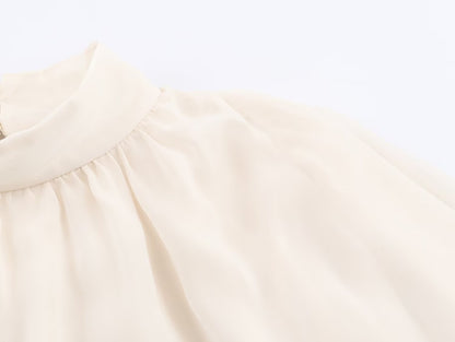 Elegant Women's Tierred Ruffles Blouse Chic Long Sleeve Loose Crop Shirt 2026 Spring New Chic Half High Collar Woman Solid Top