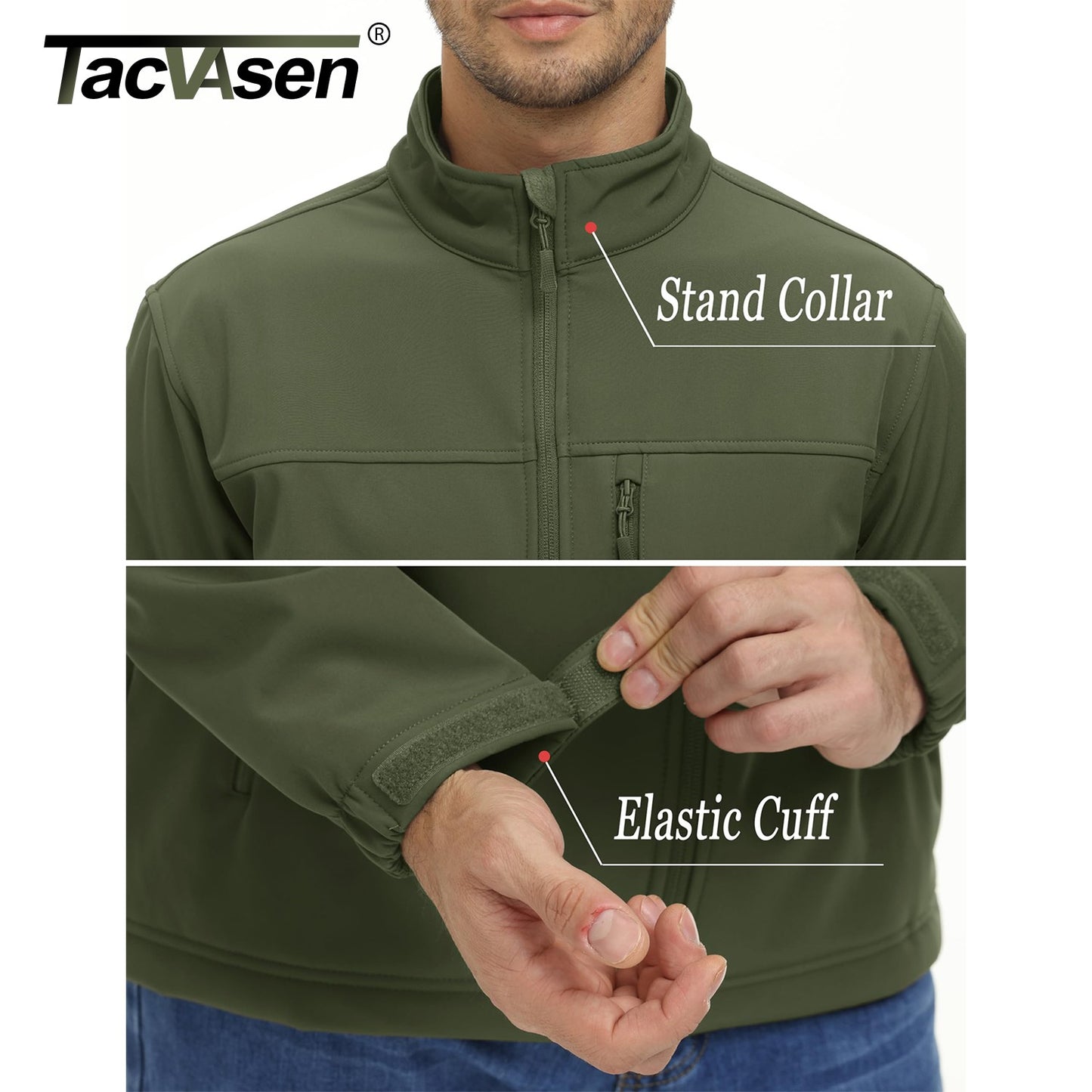 TACVASEN Waterproof Softshell Jackets Mens Winter Fleece Lined Work Jackets Zipper Pocket Outdoor Jacket Male Windbreaker