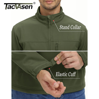TACVASEN Waterproof Softshell Jackets Mens Winter Fleece Lined Work Jackets Zipper Pocket Outdoor Jacket Male Windbreaker
