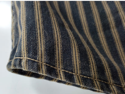 2025 Spring and Autumn New American Retro Woven Striped Cargo Shirt Men's Simple 100% Cotton Washed Double Pockets Thin Jacket