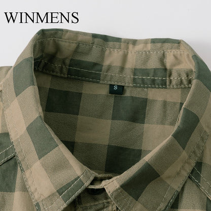Men's Checked Shirt 2025 Autumn Winter Long Sleeve Quality Cotton Casual Basic Tops Turn-down Collar Relaxed Cargo Shirts