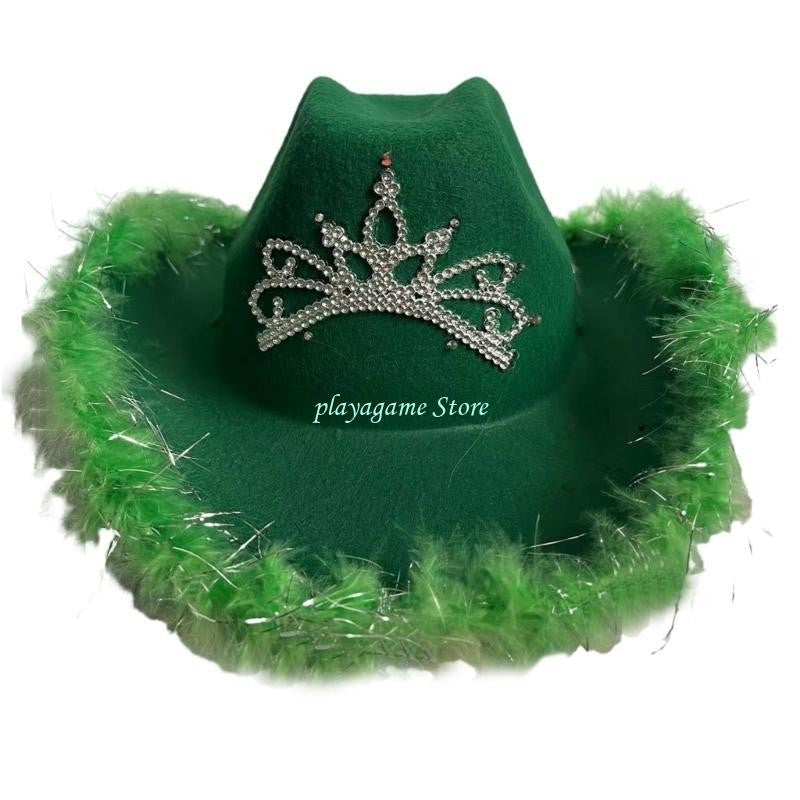 Y88A Furry Trims Western Hat Western Jazzs Party Hat Woman Cowgirls Hat Party