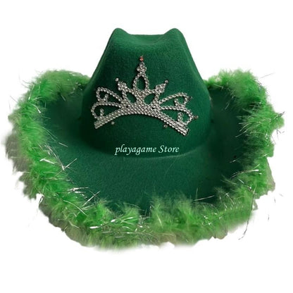 Y88A Furry Trims Western Hat Western Jazzs Party Hat Woman Cowgirls Hat Party