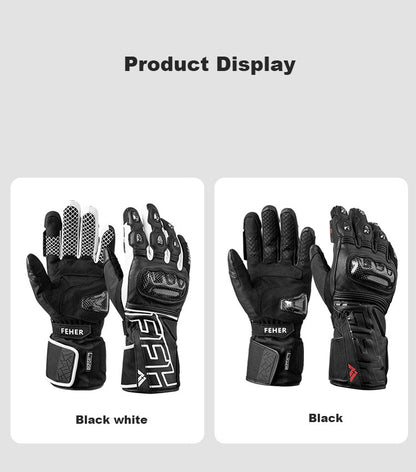 Luvas de Inverno FEHER para Moto Couro Touchscreen Quente Impermeável Junta de Dedo em Fibra de Carbono Luvas de Motociclismo