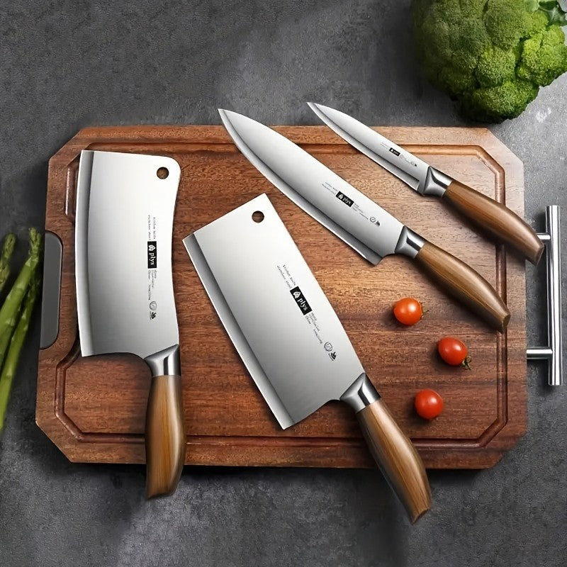 Conjunto de facas de cozinha profissionais de 4 peças, cutelo afiado para casa, fatiador multiuso, faca de chef profissional, faca de legumes de lâmina fixa