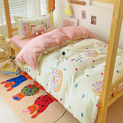 3pcs New Printed Quilt Set for Ladies Bedroom Apartment Student Dormitory Sweet Wind Cartoon (1pc Quilt Set +2pcs Pillowcase)