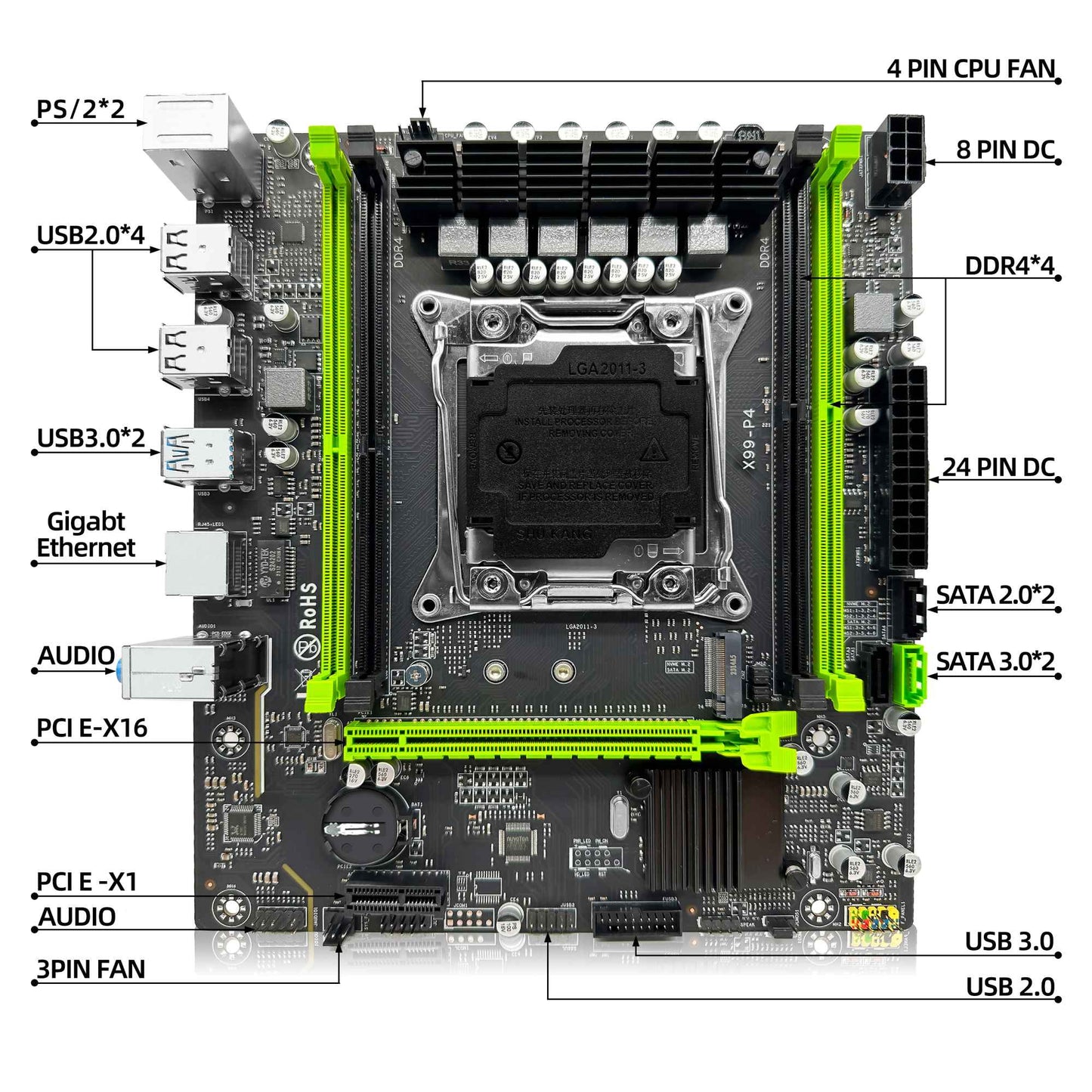 Conjunto de placa-mãe ZSUS X99 P4 com CPU Intel LGA2011-3 Xeon E5 2620 V3, memória RAM DDR4 de 16GB (1*16GB) 2133MHZ, NVME M.2 SATA