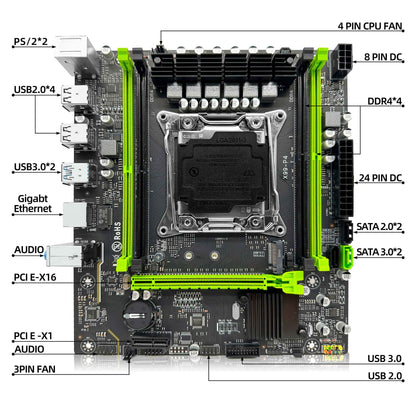 Conjunto de placa-mãe ZSUS X99 P4 com CPU Intel LGA2011-3 Xeon E5 2620 V3, memória RAM DDR4 de 16GB (1*16GB) 2133MHZ, NVME M.2 SATA