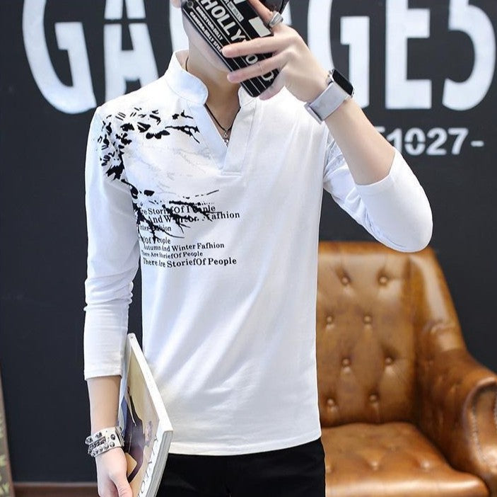 Stand Collar Man Pullovers Tight Bulk Spring Tops Sweatshirts Elasticity Designer Casual Social Quotes Slim Fit T Shirt for Men