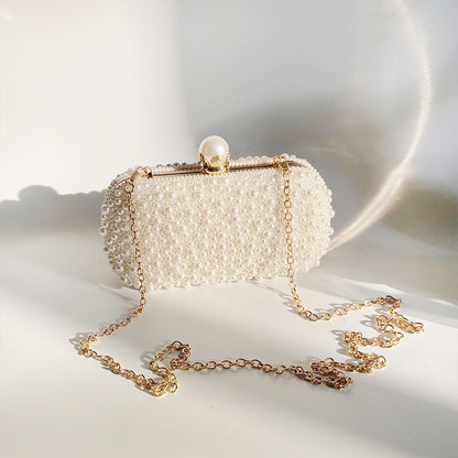 Luxury Crystal Pearl Beaded Evening Clutch Handbag Lady Elegant Wedding Purse Women Oval Shaped Crossbody Chain Bag