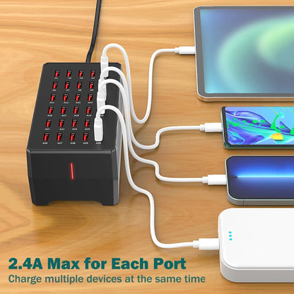 Carregador USB de 12/30 Portas Universal para Tomada de Parede e Mesa, Estação de Carregamento Rápido para Celular e Adaptador de Energia