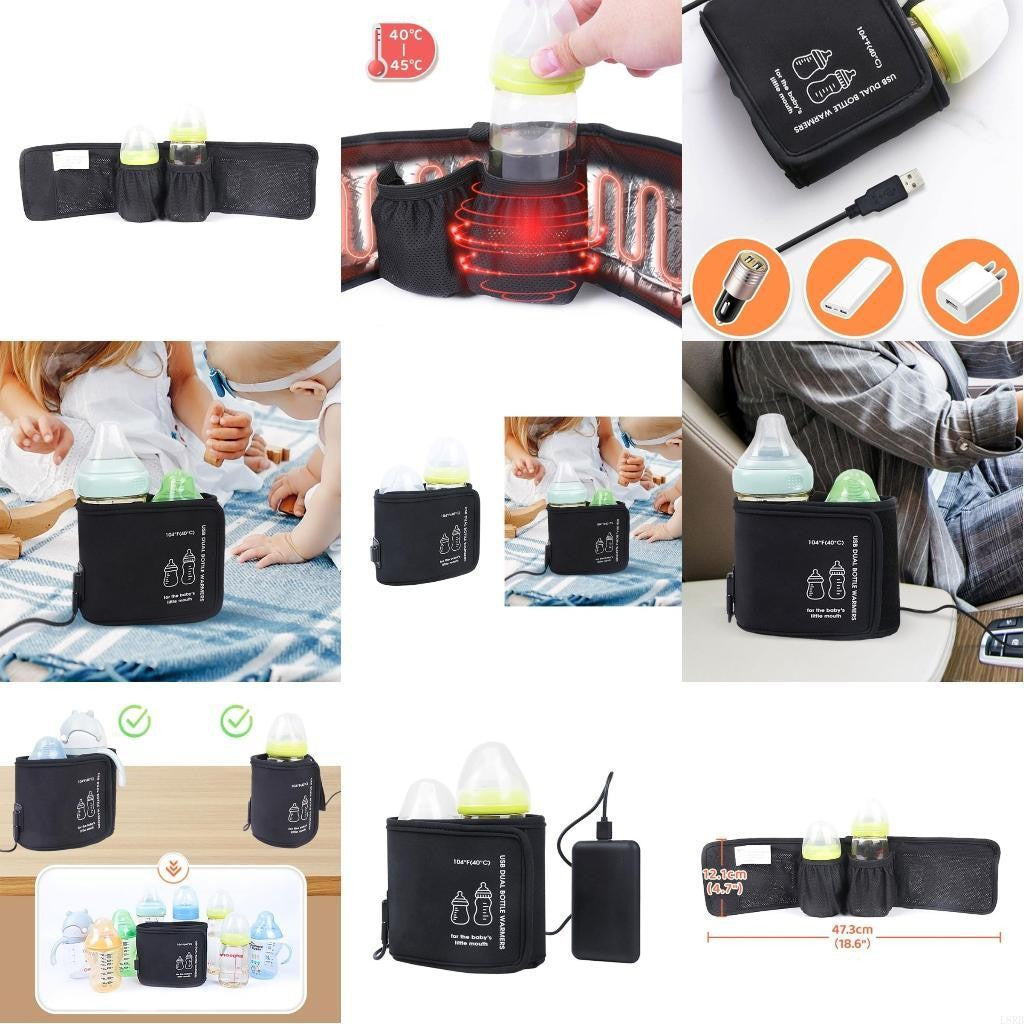 USB Travel Double Bottle Warmer Multifunctional Constant Temperature Cover Case L8RB