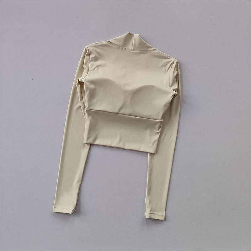 Women's Elegant Long Sleeve Yoga Shawl Sports Top with Chest Cushion Short Elegant Yoga Top Small Camback Pura Speed Dry Autumn