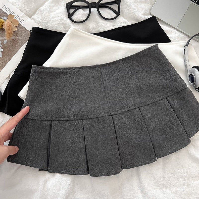 Low Waist Mini Skirt Y2K Black Low Rise Pleated Skort with Bulit-in Shorts Micro Miniskirt Women Teenage Girls Sweet Outfit
