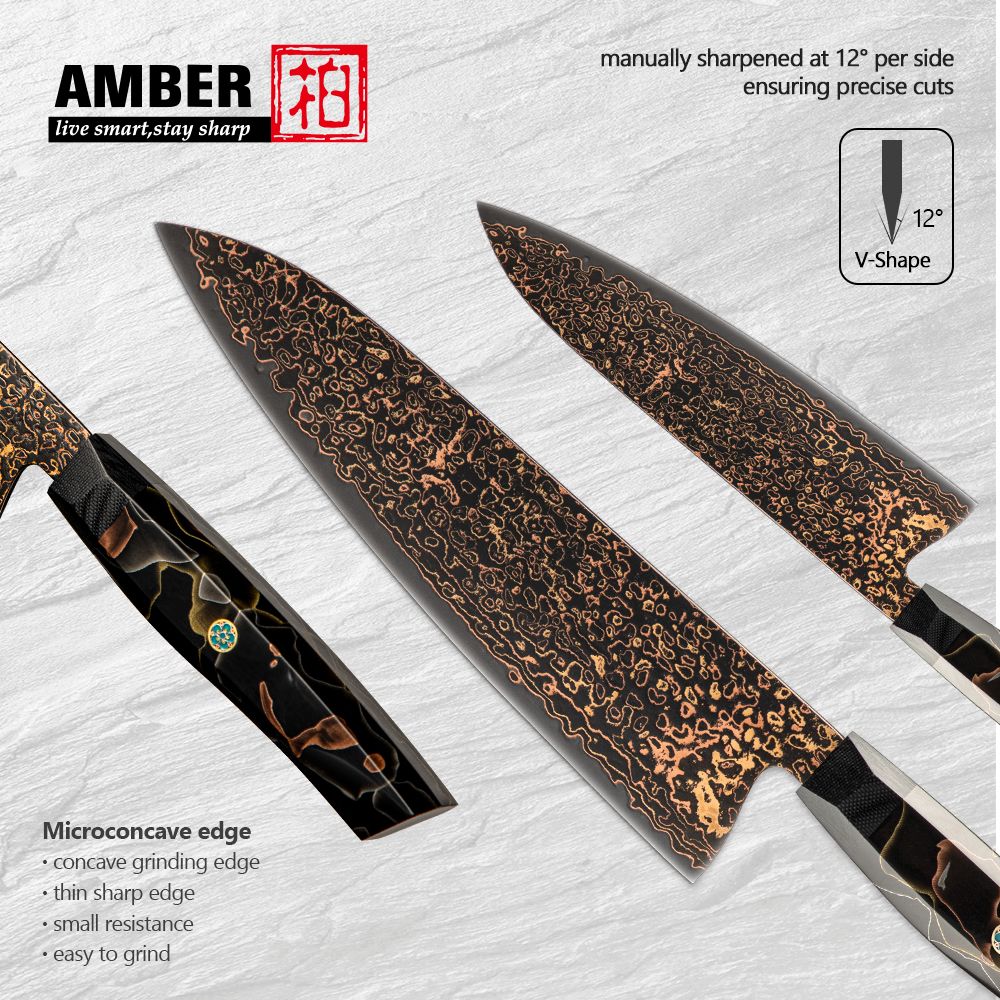 Conjunto de facas de aço Damasco japonês 37 camadas com cobre VG10, facas de cozinha, chef, bife, multiuso, frutas, para descascar, com cabo de resina de malha