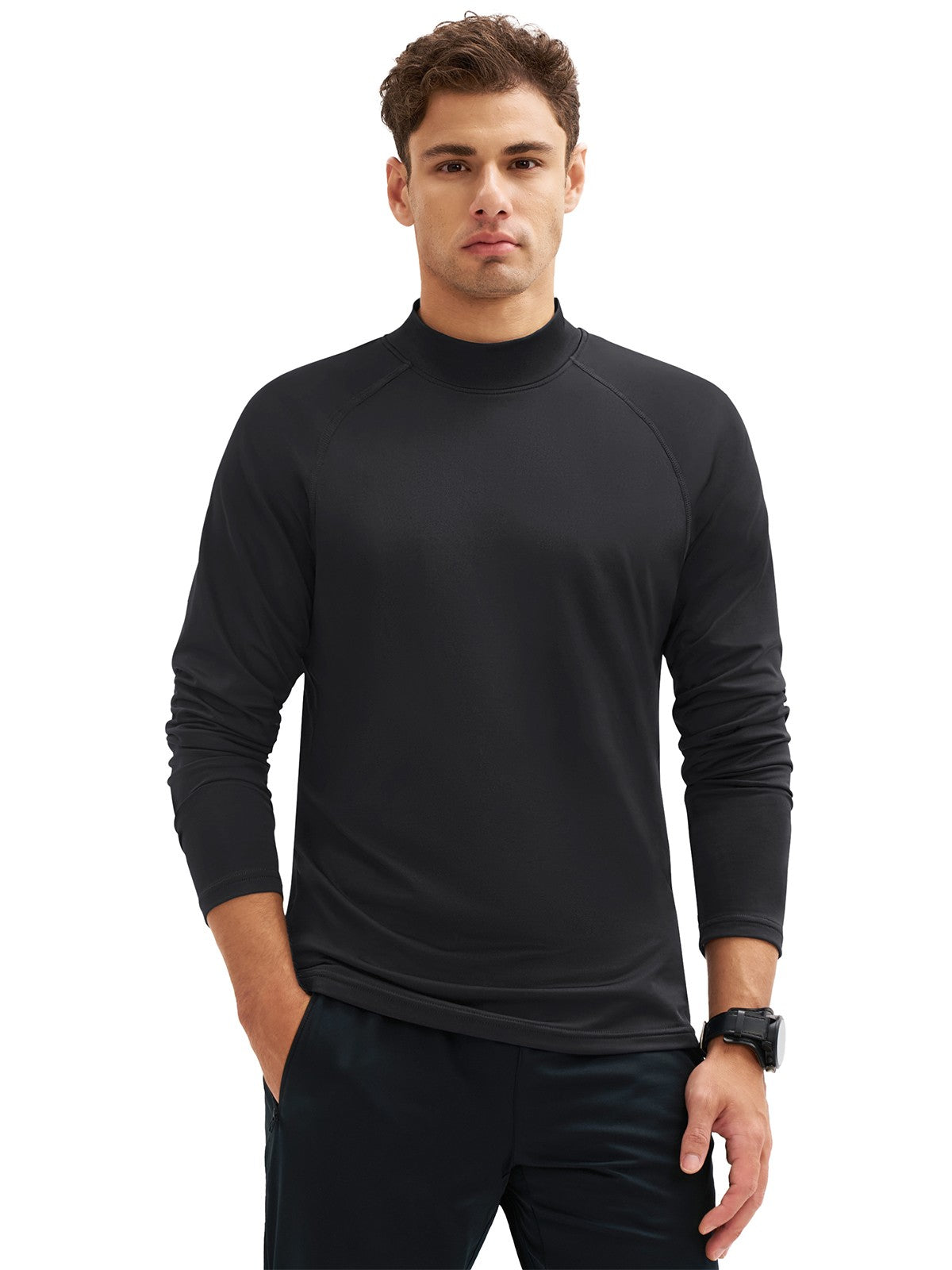 TACVASEN Mock Neck Thermal T-shirts Mens Micro-fleece Lined Long Sleeves Spring Athletic Workout Base Layer Pullover Tops Male
