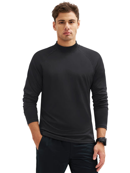 TACVASEN Mock Neck Thermal T-shirts Mens Micro-fleece Lined Long Sleeves Spring Athletic Workout Base Layer Pullover Tops Male