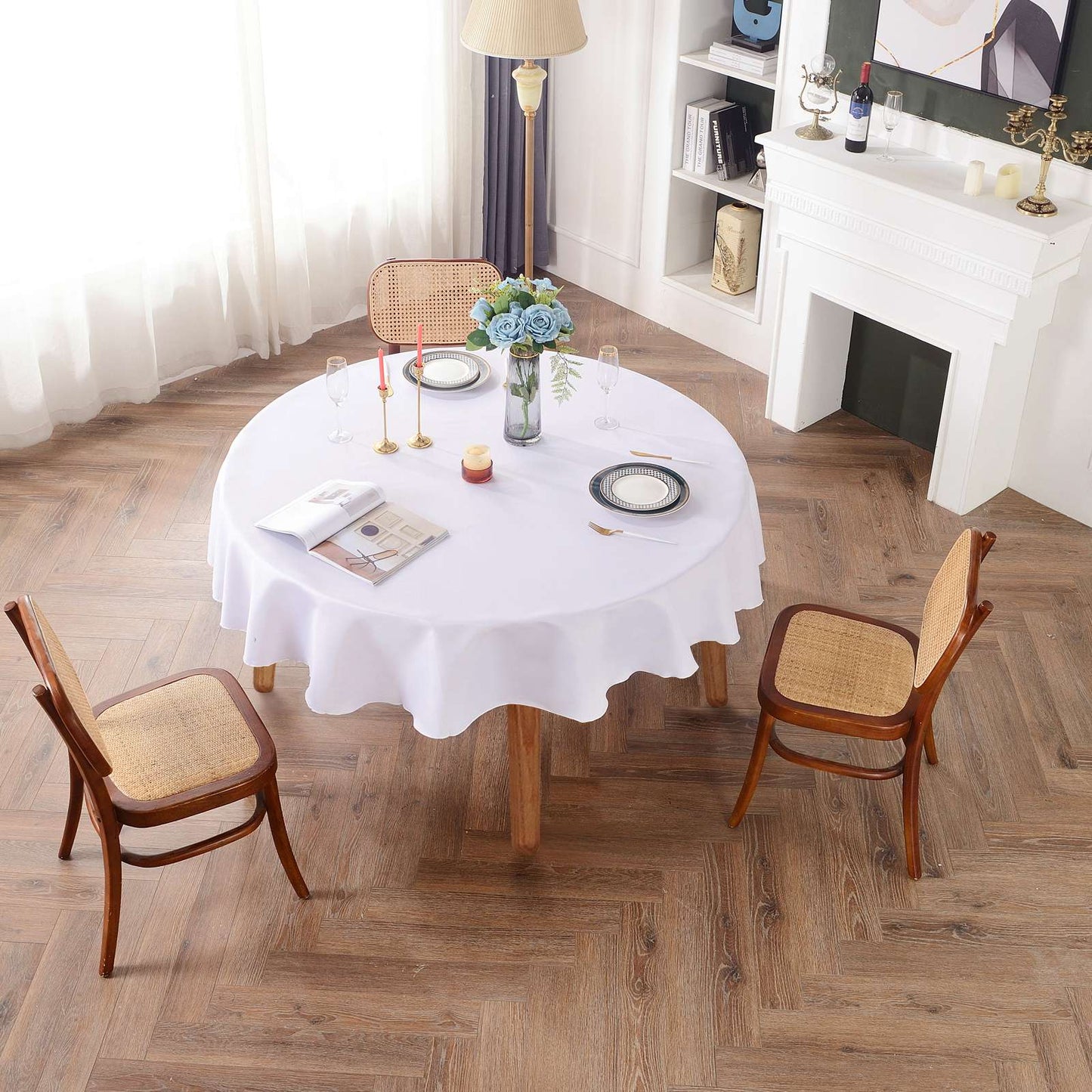 Round Tablecloths White Wedding Table Cloth Satin Solid Color Table Covers Hotel Wedding Birthday Dining Table Decoration