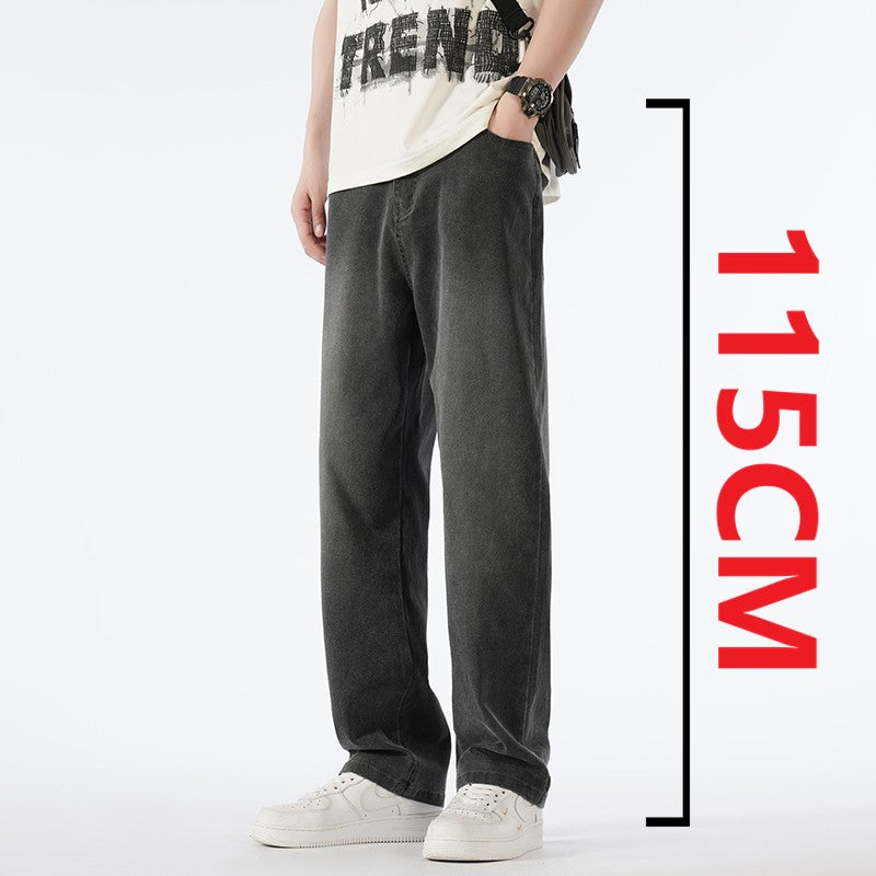 Calças jeans masculinas largas de perna reta, cintura alta, plus size, extra longas, 115cm, Primavera 190