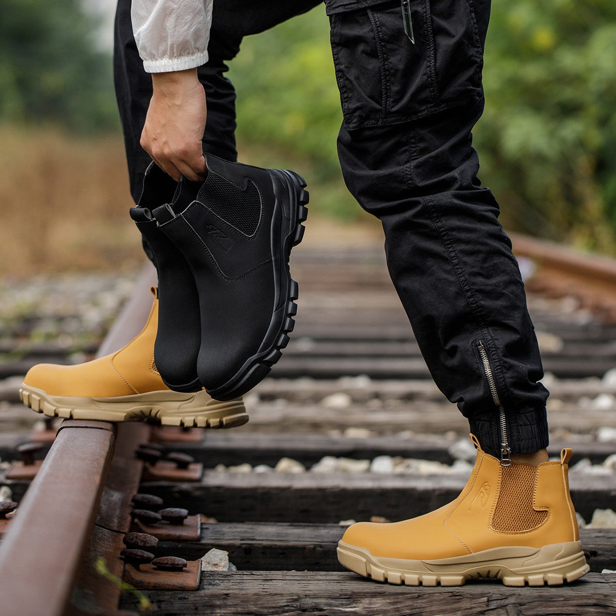 Sapatos de Segurança Impermeáveis Masculinos com Biqueira de Aço Botas de Couro Calçado Masculino Sapatos de Trabalho Indestrutíveis para Construção Marrom