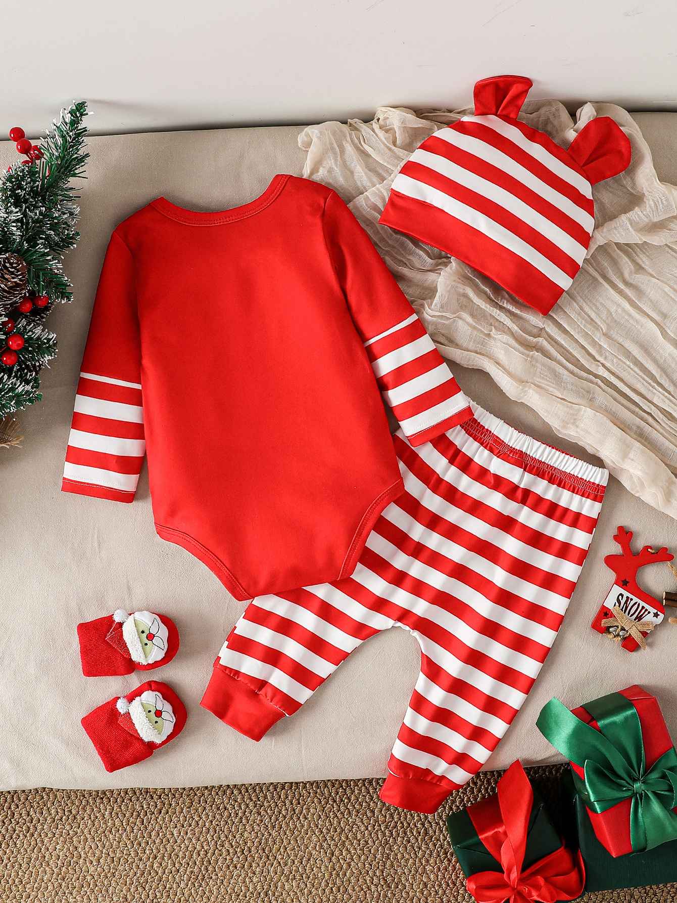 3Pcs My First Christmas Long Sleeve Baby Boys Girl Clothes Sets Newborn Clothing Toddler Autumn Unisex Suits Cute Clothes+Hat