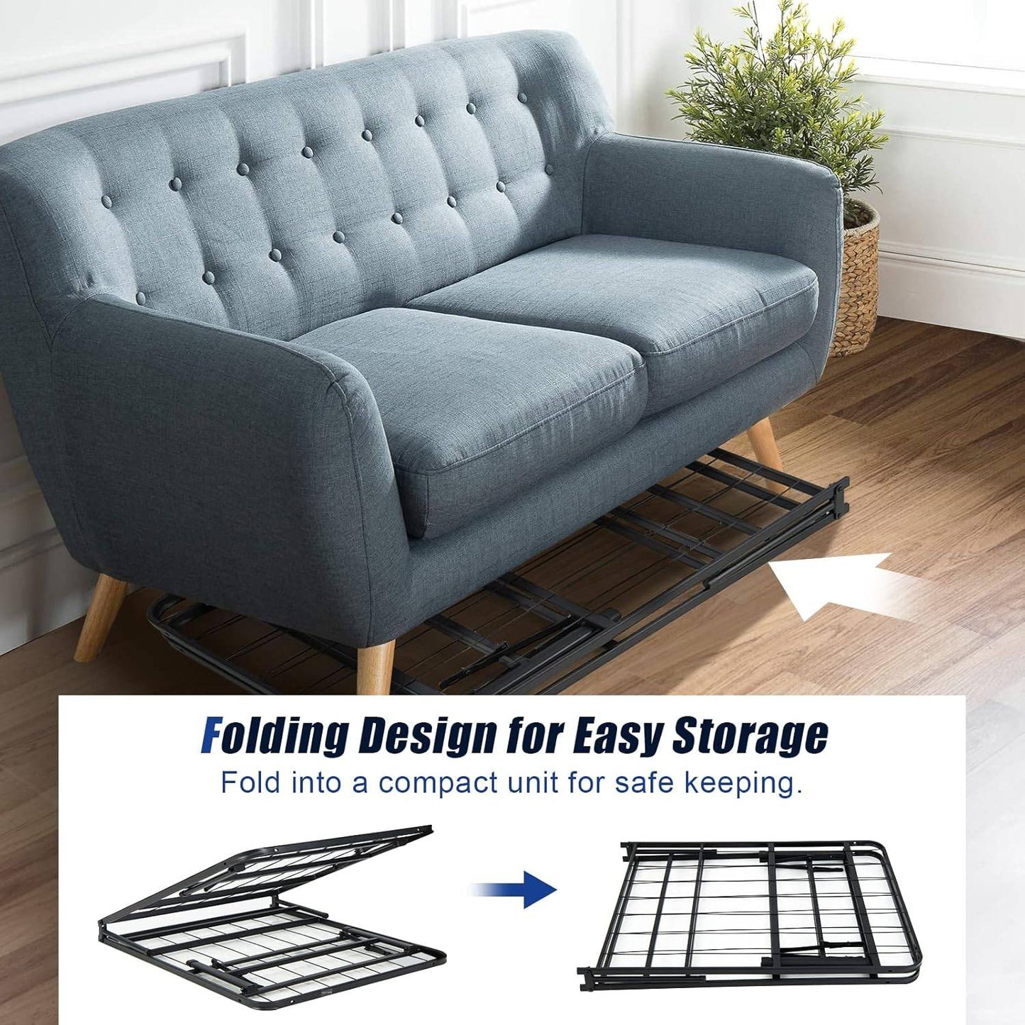 Estrutura de Cama Plataforma Dobrável de Metal, Base de Colchão com Ripas de Aço Reforçado de 13 Polegadas com Armazenamento Embaixo da Cama, Montagem sem Ferramentas