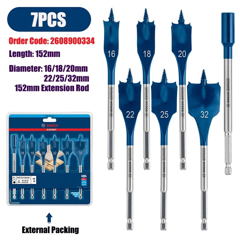 Broca chata para madeira Bosch Accessories de 152 mm, abridor de furo para armário, conjunto de brocas de aço de alta velocidade para fresar madeira, com ponta tripla