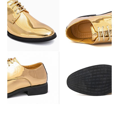 Large Size 38-50 Pointed Leather Shoes Man Business Performance Men's Dress Shoes Luxury Golden Bright Shoes Man Wedding Shoes