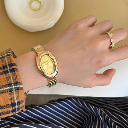 Hot Sale Women Watch Vintage Oval Dial Gold Watch Luxury Roman Numerals Steel Strap Ladies Girl Gift Wristwatch Clock Relojes