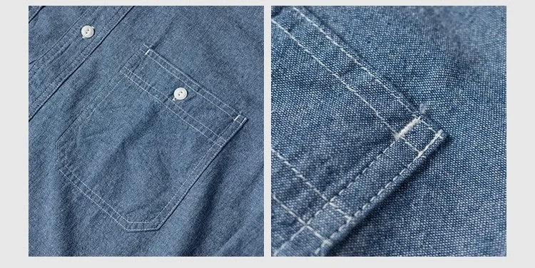 Non Stock Classic Chambray Shirt Spring Men's Two-Pocket Workshirt Light Blue