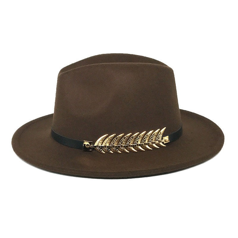Fedora men's fedora neutral wide brim jazz hat feather belt autumn and winter british vintage panama hat