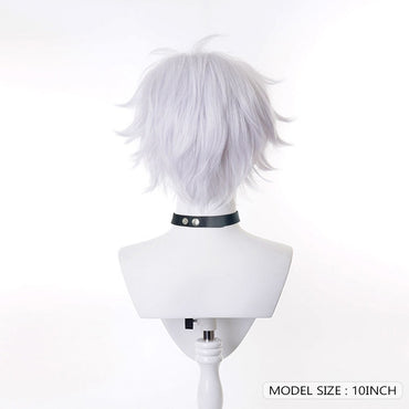 Short White Synthetic Straight Wig Anime Game Cosplay Heat Resistant Fluffy Men Wig for Daily Party