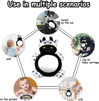 Espelho de Bebê Multifuncional, Alto Contraste Preto e Branco, Tummy Time, Presente de aniversário/Natal para meninos e meninas, para carro