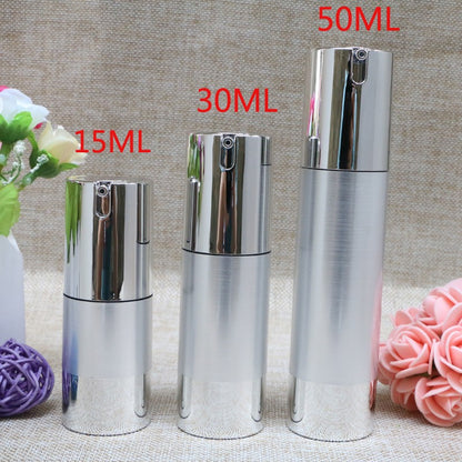 15ml 30ml 50ml Gold Silver Wire-drawing Airless Bottle High Quality UV Coating Refillable Lotion Push Bottles Packing 10pcs/lot