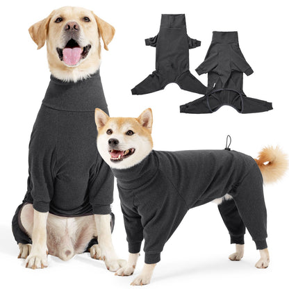 Roupa Quente para Cães à Prova de Vento com Lã, Inverno, Gola Alta, Macacão Completo para Cães Grandes com 4 Patas, Ajustável e Macio