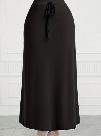 Plus Size 1XL-5XL Pocket A-Line Skirt Women's High Waisted Trendy Knee Length Ladies Clothing Tight Skirt