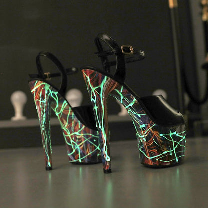 17CM Summer Shoes Women luxury Sandals Platform Ladies Shoes Stripper Womens High Heels Geometric Fluorescent Night light Heels