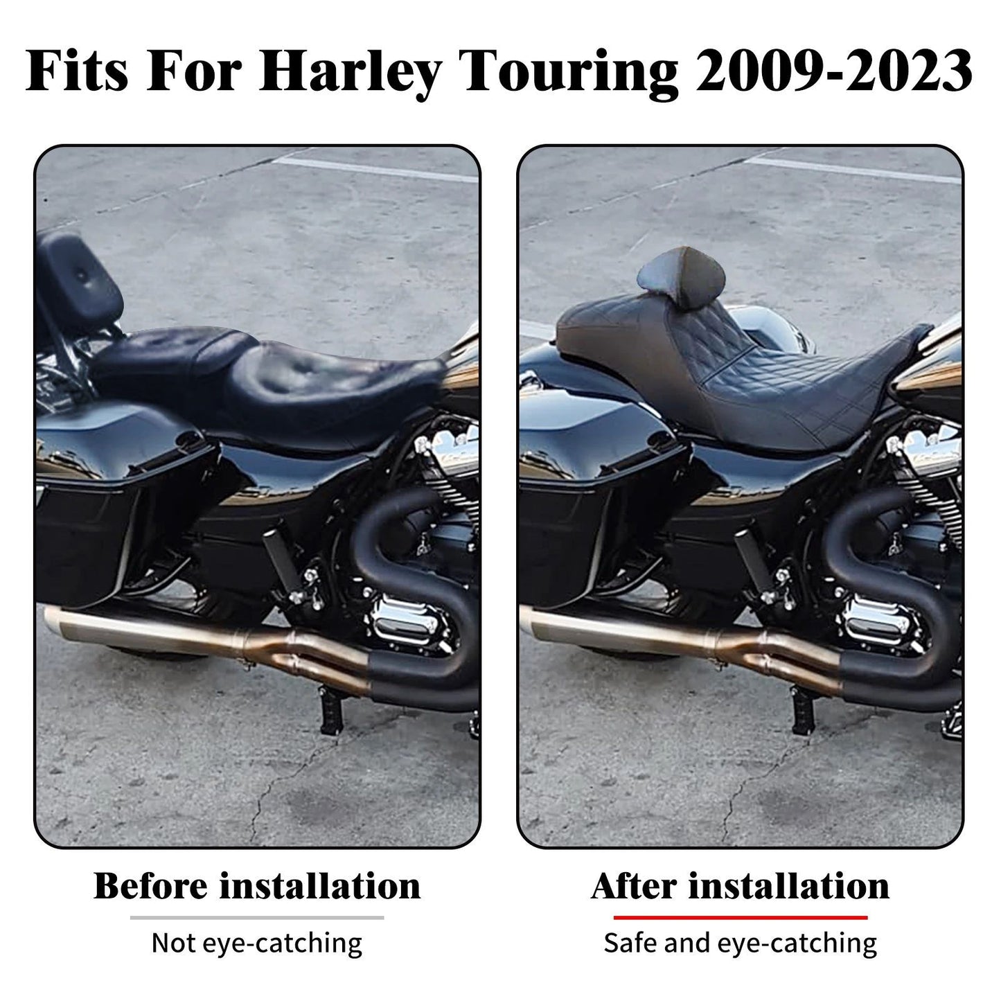 Almofada de Assento Duplo Dianteiro para Piloto Traseiro para Passageiro de Moto com Encosto para Harley Touring Road King FLTRX FLHTK Ultra 09-2023