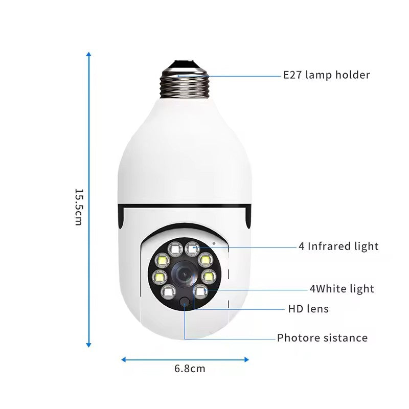 E27 Bulb Surveillance Outdoor Security Camera Automatic Night Vision Color Indoor Motion Detection Focus Zoom WiFi Camera
