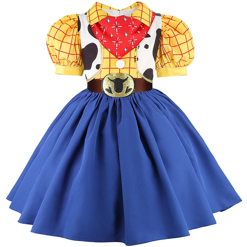 2026 New Girls Cow Spot Dress Children's Halloween Toy Cosplay Costume Toddler Up Birthday Stage Performance Cowboy Dress Carniv