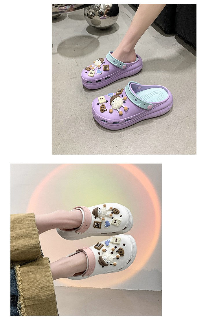 Fashion Diy Clogs Sandals Women 2024 Summer Chunky Platform Slippers Woman Thick Bottom Closed Toe Beach Slippers Mujer