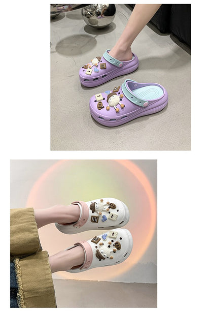 Fashion Diy Clogs Sandals Women 2024 Summer Chunky Platform Slippers Woman Thick Bottom Closed Toe Beach Slippers Mujer