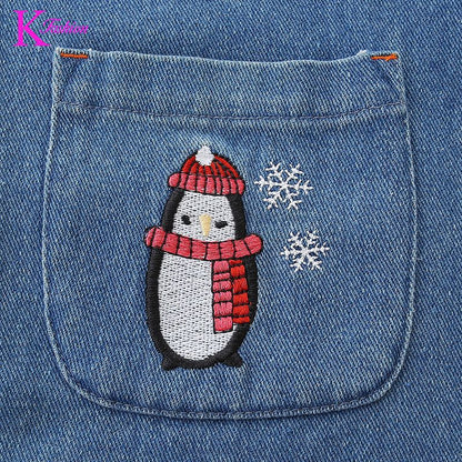 New Girls' Dress  Round Neck Children's Princess Dress Denim Fabric Toddler Kids Clothing 4-8Y