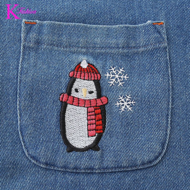 New Girls' Dress  Round Neck Children's Princess Dress Denim Fabric Toddler Kids Clothing 4-8Y