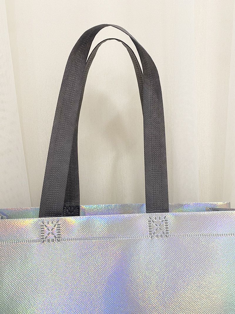 10Pcs Reusable Silver Laser Tote Bag Durable Non Woven Gift Shopping Bag for Wedding Bridesmaid Party Birthday Eco Friendly