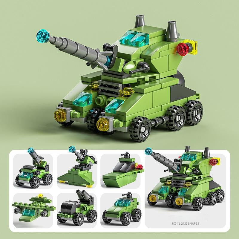 6 in 1 Mega City Building Set - Police Car, Fire Truck, Crane, Tank, Helicopter & More, Construction Engineering Toys Gift